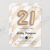 21e verjaardag - Stripes gouden ballonnen Kaart (Voorkant / Achterkant)