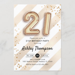 21e verjaardag - Stripes gouden ballonnen Kaart