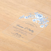 21e Verjaardag Surprise Party Blauwe Bloemenboog Acryl Uitnodigingen (Laagn)