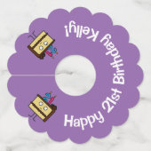 21e verjaardag taart met kaarsen chocolade ijsjes wijnglaslabel (Voorkant)