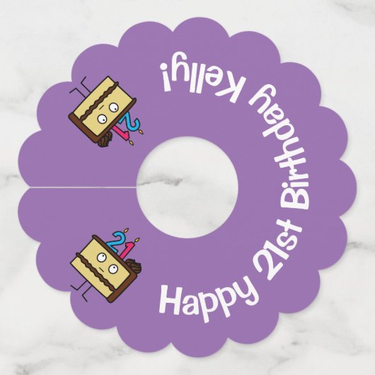 21e verjaardag taart met kaarsen chocolade ijsjes wijnglaslabel (Voorkant)