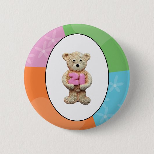 21e verjaardag Teddy Bear Ronde Button 5,7 Cm (Voorkant)