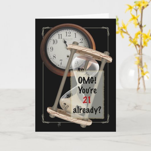 21e verjaardag - Time Flies Kaart (Gele Bloem)