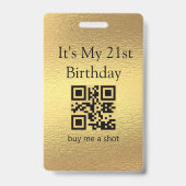 21e verjaardag, trakteer me op een shot, qr code, badge (Achterkant)