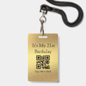 21e verjaardag, trakteer me op een shot, qr code, badge (Achterkant met lanyard)