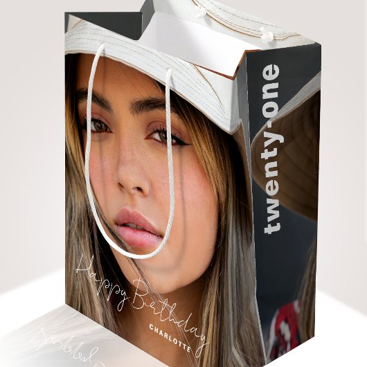 21e verjaardag Trendy gepersonaliseerde foto Medium Cadeauzakje
