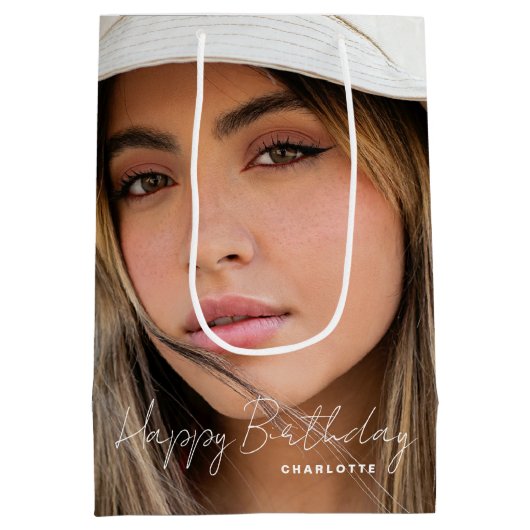 21e verjaardag Trendy gepersonaliseerde foto Medium Cadeauzakje (Achterkant)