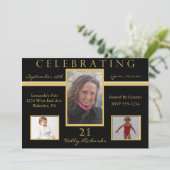 21e verjaardag Tri Foto-uitnodigingen van de parti Kaart (Staand voorkant)