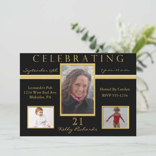 21e verjaardag Tri Foto-uitnodigingen van de parti Kaart (Staand voorkant)