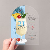 21e verjaardag Tropical Blue Pina Colada Cocktail Acryl Uitnodigingen (Insitu (Draagbaar))
