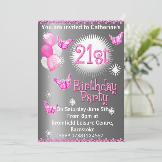 21e verjaardag uitnodiging (Staand voorkant)
