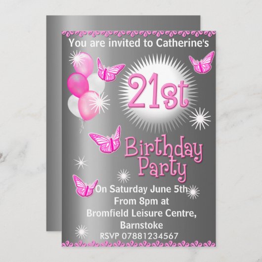 21e verjaardag uitnodiging (Voorkant / Achterkant)