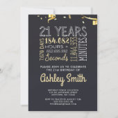 21e verjaardag uitnodiging - 21 jaar uur seconden (Voorkant)