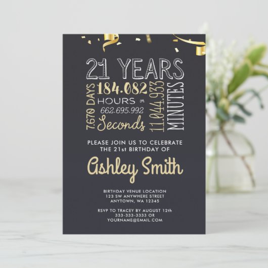 21e verjaardag uitnodiging - 21 jaar uur seconden (Staand voorkant)