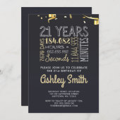 21e verjaardag uitnodiging - 21 jaar uur seconden (Voorkant / Achterkant)