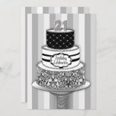 21e verjaardag uitnodiging, 3-tier Cake Kaart (Voorkant / Achterkant)