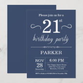 21e verjaardag uitnodiging blauw (Voorkant / Achterkant)