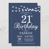21e verjaardag uitnodiging blauw (Voorkant / Achterkant)