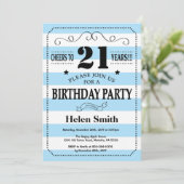 21e verjaardag Uitnodiging blauw en Witte Stripes (Staand voorkant)