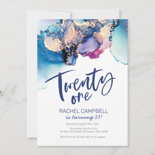 21e verjaardag Uitnodiging blauwe Abstracte Waterv (Voorkant)