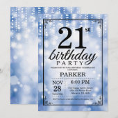 21e verjaardag uitnodiging Blue Glitter (Voorkant / Achterkant)