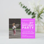 21e verjaardag Uitnodiging Fotokaart Roze (Staand voorkant)
