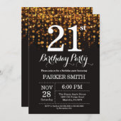 21e verjaardag uitnodiging Gold Glitter (Voorkant / Achterkant)