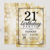 21e verjaardag uitnodiging Gold Glitter (Voorkant / Achterkant)