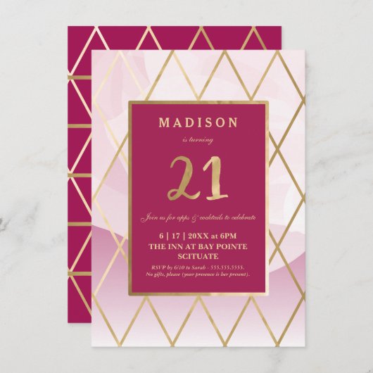 21e verjaardag uitnodiging - goud, elegant, trendy (Voorkant / Achterkant)