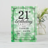21e verjaardag Uitnodiging Groene Glitter (Staand voorkant)