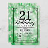 21e verjaardag Uitnodiging Groene Glitter (Voorkant / Achterkant)