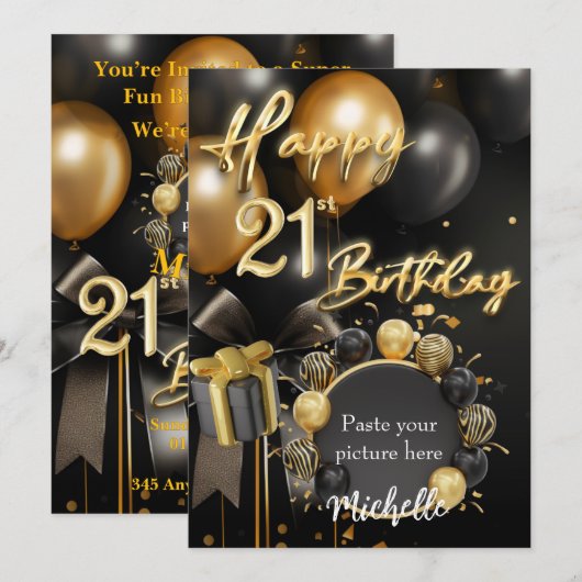 21e verjaardag Uitnodiging Kaart Sjabloon (Voorkant / Achterkant)