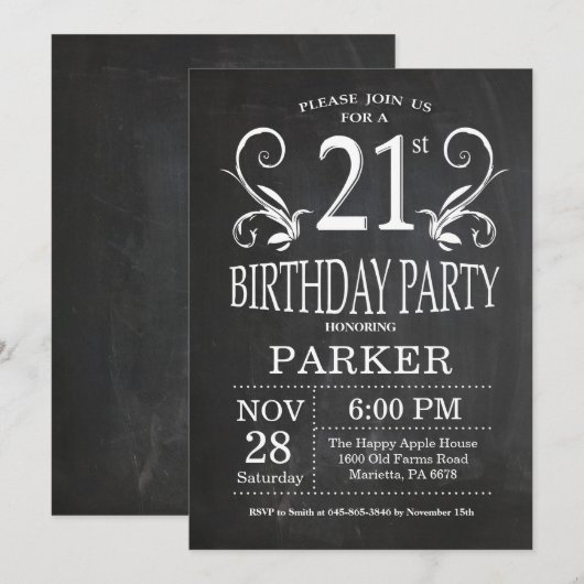 21e verjaardag Uitnodiging karton (Voorkant / Achterkant)