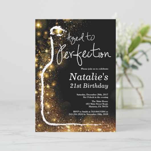21e verjaardag uitnodiging. Leeftijd tot perfectie Kaart (Staand voorkant)