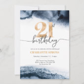 21e verjaardag uitnodiging Navy waterverf en goud (Voorkant)