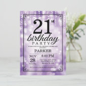 21e verjaardag Uitnodiging Paars Glitter (Staand voorkant)