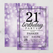 21e verjaardag Uitnodiging Paars Glitter (Voorkant / Achterkant)