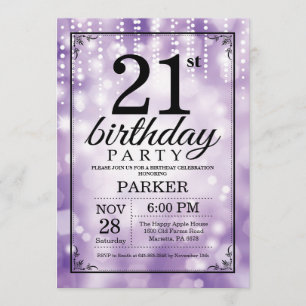 21e verjaardag Uitnodiging Paars Glitter