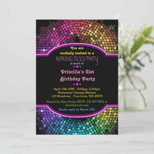 21e verjaardag uitnodiging Party, Disco Party, Gat (Staand voorkant)