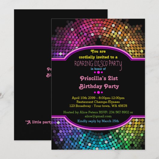 21e verjaardag uitnodiging Party, Disco Party, Gat (Voorkant / Achterkant)