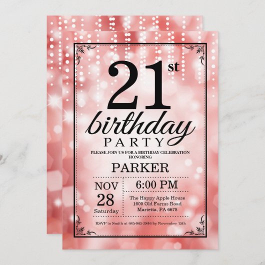 21e verjaardag uitnodiging Red Glitter (Voorkant / Achterkant)