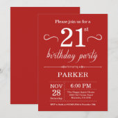 21e verjaardag uitnodiging rood (Voorkant / Achterkant)