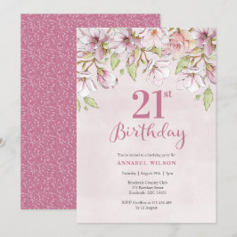 21e verjaardag uitnodiging roze bloem