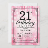 21e verjaardag uitnodiging roze glitter (Voorkant)