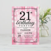 21e verjaardag uitnodiging roze glitter (Staand voorkant)
