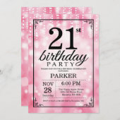 21e verjaardag uitnodiging roze glitter (Voorkant / Achterkant)