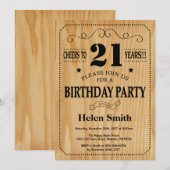 21e verjaardag Uitnodiging Rustic Wood (Voorkant / Achterkant)
