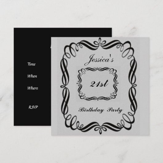 21e verjaardag Uitnodiging Silver Black (Voorkant / Achterkant)