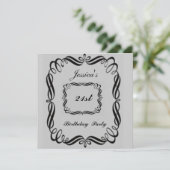 21e verjaardag Uitnodiging Silver Black (Staand voorkant)