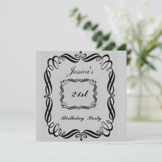 21e verjaardag Uitnodiging Silver Black (Staand voorkant)